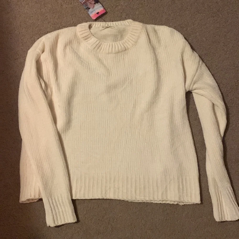 NWT Molly Green Ivory White Super Soft Chenille White Knit Crew Neck Sweater - Picture 4 of 5